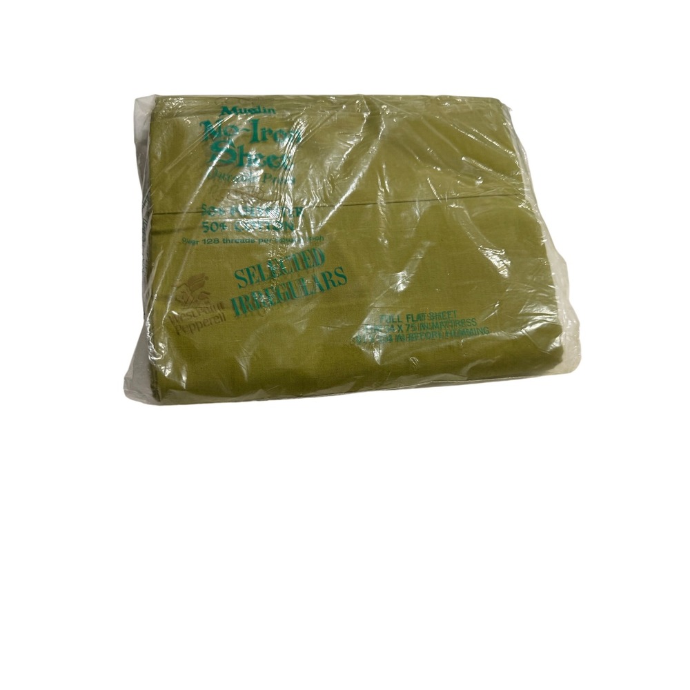 Vintage WestPoint Pepperell Full Flat Sheet‎ Avocado Green Muslin No-Iron USA